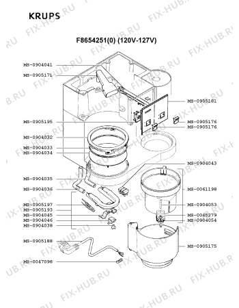 Взрыв-схема кофеварки (кофемашины) Krups F8654251(0) - Схема узла 5P001836.5P4