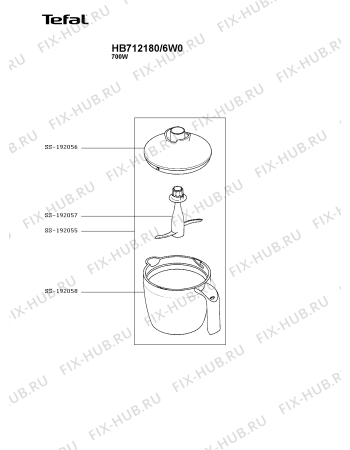 Взрыв-схема блендера (миксера) Tefal HB712180/6W0 - Схема узла WP003596.0P2