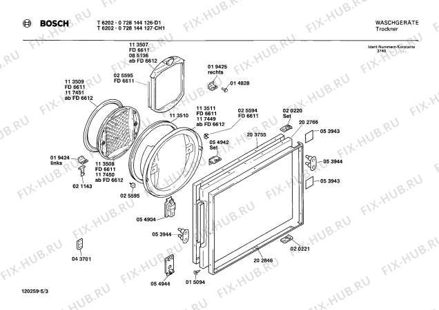 Схема №3 0728144127 T6202 с изображением Ручка для сушильной машины Bosch 00085521