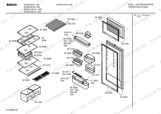 Схема №2 KIV2474 с изображением Дверь для холодильной камеры Bosch 00235504