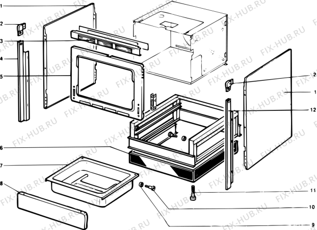 Взрыв-схема плиты (духовки) SCHOLTES C805BPGEWHFR (F010374) - Схема узла