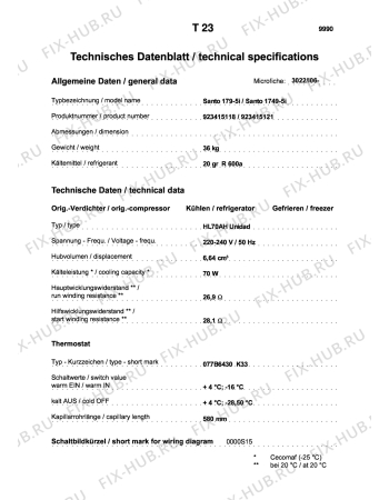 Взрыв-схема холодильника Aeg S1749-5 I - Схема узла Technical features