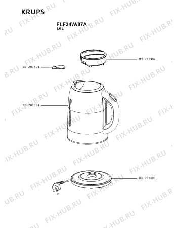 Схема №1 FLF34W/87A с изображением Часть корпуса для чайника (термопота) Krups SS-201094