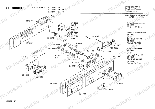 Схема №3 0722054150 V692 с изображением Панель управления для стиральной машины Bosch 00112738