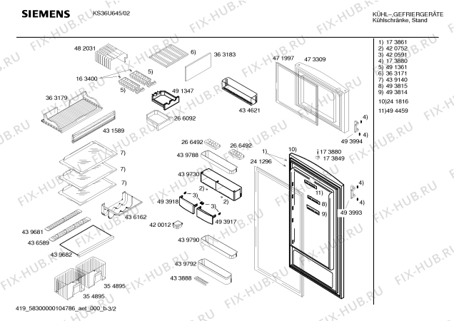 Схема №2 KS36U645 с изображением Дверь для холодильника Siemens 00241816