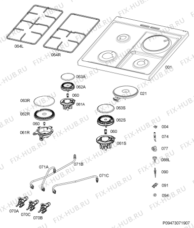 Взрыв-схема плиты (духовки) Electrolux EKM961308W - Схема узла Hob