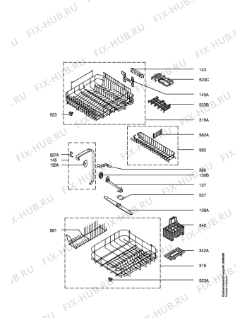 Взрыв-схема посудомоечной машины Electrolux ESF662 - Схема узла Baskets, tubes 061