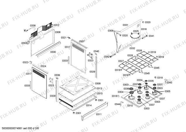 Схема №5 HEK14X80ED P2 INOX EMB 76 GE BIV с изображением Решетка для духового шкафа Bosch 00437515