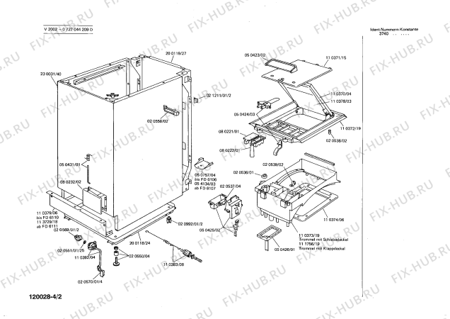 Схема №3 0722044209 V2002 с изображением Нагревательный элемент для стиралки Bosch 00080218