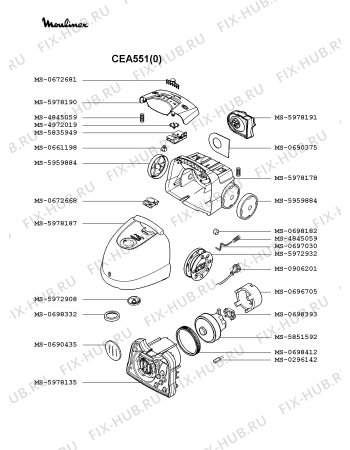 Взрыв-схема пылесоса Moulinex CEA551(0) - Схема узла 2P002279.0P2