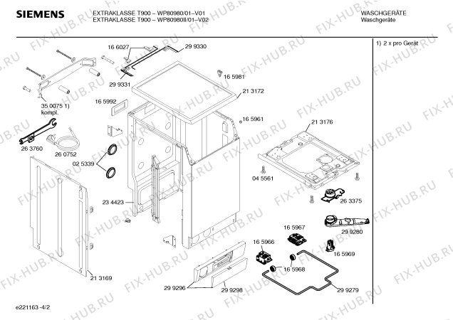 Схема №2 WP80980II EXTRAKLASSE T900 с изображением Инструкция по эксплуатации для стиральной машины Siemens 00520818