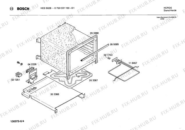 Взрыв-схема плиты (духовки) Bosch 0750031100 HES502B - Схема узла 04