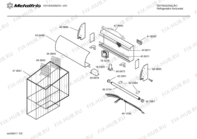 Взрыв-схема холодильника Metalfrio HI11SA3592 LINHA HORIZONTAL HI11S - Схема узла 02