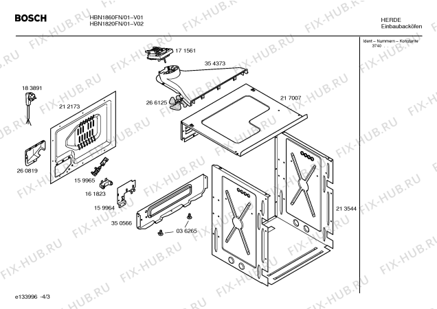 Схема №4 HBN1860FN с изображением Передняя часть корпуса для плиты (духовки) Bosch 00362556