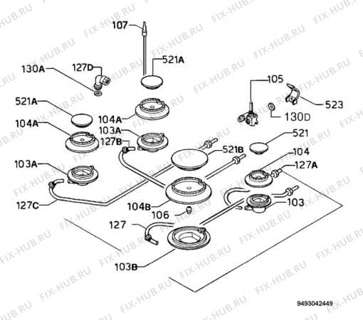 Взрыв-схема плиты (духовки) Zanussi ZGL640SX - Схема узла Functional parts 267