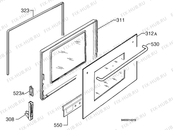 Взрыв-схема плиты (духовки) Zanussi ZBM1401 - Схема узла Door 003