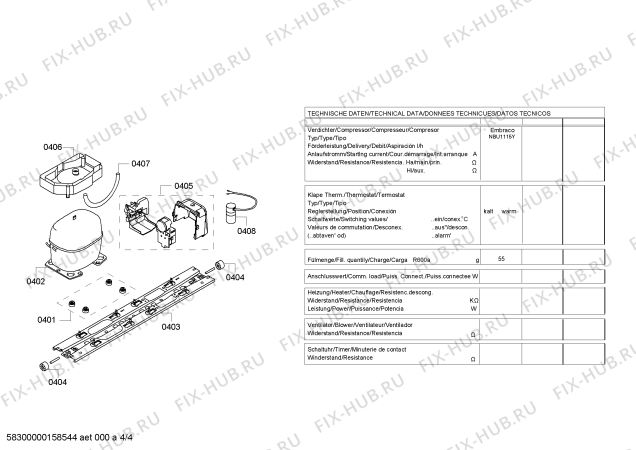 Взрыв-схема холодильника Bosch KDN42AL10N - Схема узла 04