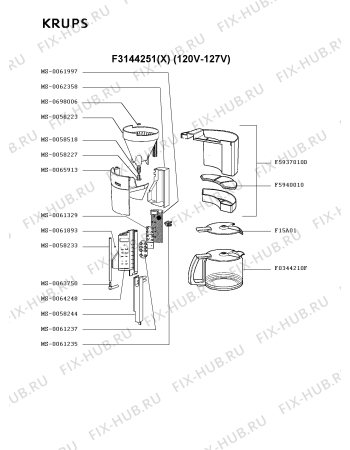 Взрыв-схема кофеварки (кофемашины) Krups F3144251(X) - Схема узла TP001666.1P2