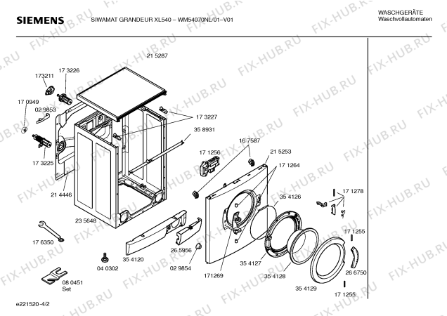 Взрыв-схема стиральной машины Siemens WM54070NL SIWAMAT Grandeur XL540 - Схема узла 02