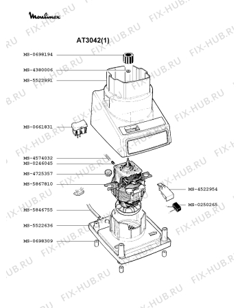 Взрыв-схема блендера (миксера) Moulinex AT3042(1) - Схема узла XP001317.3P2