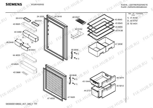 Схема №2 KG26V620 с изображением Инструкция по эксплуатации для холодильной камеры Siemens 00598112