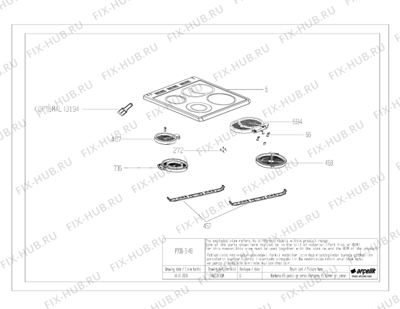 Схема №6 CSM 67300 GW (7785988312) с изображением Корпусная деталь для плиты (духовки) Beko 4410300333