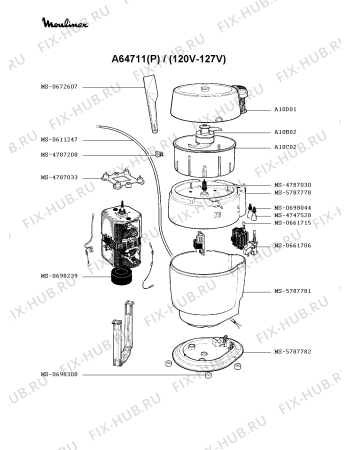 Взрыв-схема кухонного комбайна Moulinex A64711(P) - Схема узла QP001093.4P2