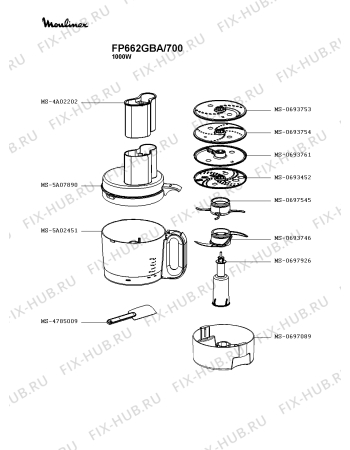 Взрыв-схема кухонного комбайна Moulinex FP662GBA/700 - Схема узла 5P004183.7P2