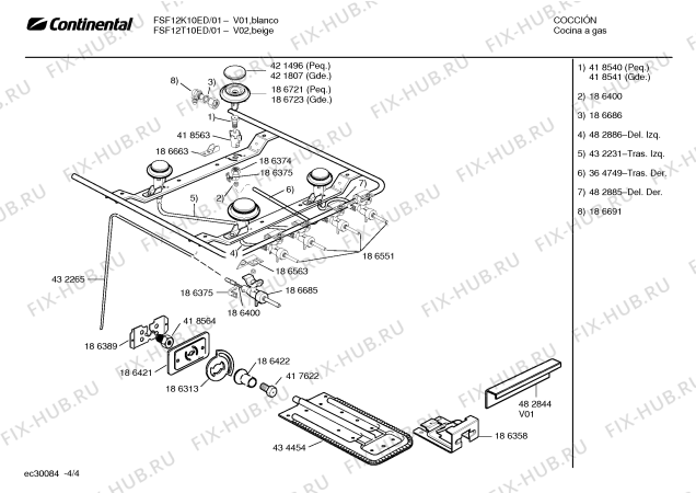 Взрыв-схема плиты (духовки) Continental FSF12K10ED RENO I - Схема узла 04