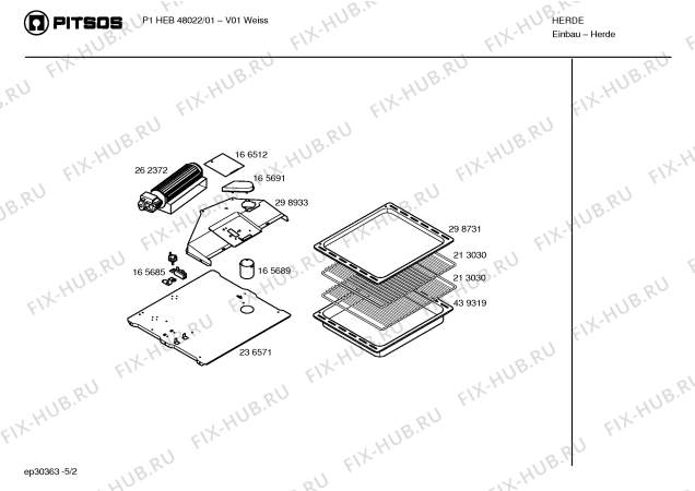 Взрыв-схема плиты (духовки) Pitsos P1HEB48022 - Схема узла 02