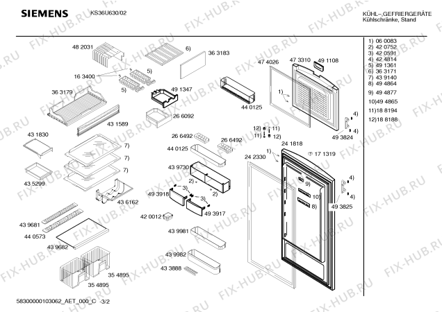 Схема №2 KS36U630 с изображением Дверь для холодильной камеры Siemens 00241818