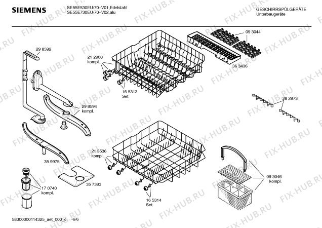 Схема №6 SE55E730EU с изображением Инструкция по эксплуатации для посудомоечной машины Siemens 00592861