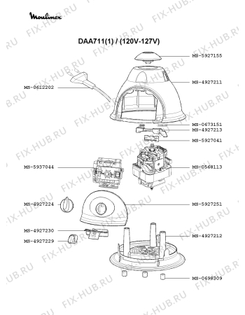 Взрыв-схема блендера (миксера) Moulinex DAA711(1) - Схема узла 6P002718.6P2