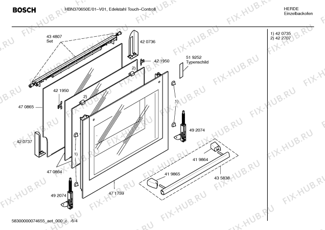 Взрыв-схема плиты (духовки) Bosch HBN370650E - Схема узла 04