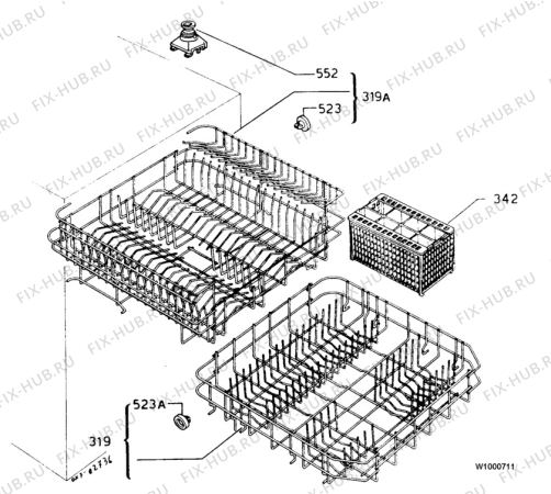 Взрыв-схема посудомоечной машины Zanussi ID414W - Схема узла Baskets, tubes 061