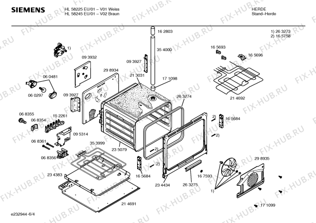 Взрыв-схема плиты (духовки) Siemens HL58245EU - Схема узла 04