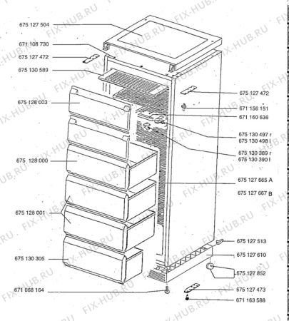 Взрыв-схема холодильника Aeg A3673-4GS - Схема узла Cabinet + armatures