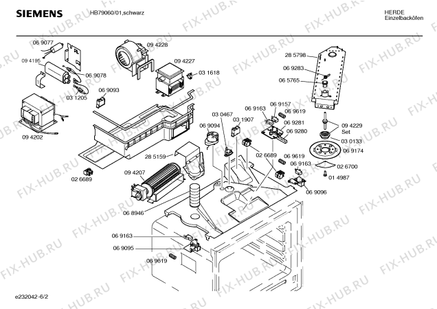 Взрыв-схема плиты (духовки) Siemens HB79060 - Схема узла 02