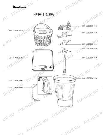 Схема №2 HF404810/35A с изображением Элемент корпуса для кухонного измельчителя Moulinex SS-1530000702