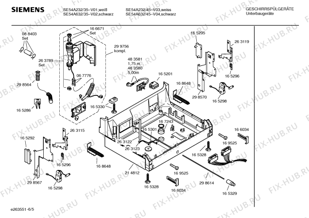 Взрыв-схема посудомоечной машины Siemens SE54A632 - Схема узла 05