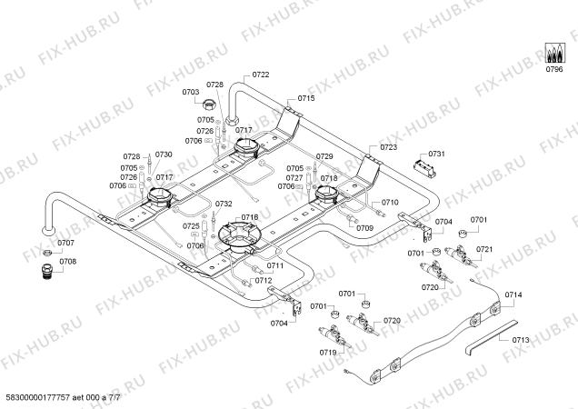 Взрыв-схема плиты (духовки) Siemens HR79W233T Siemens - Схема узла 07