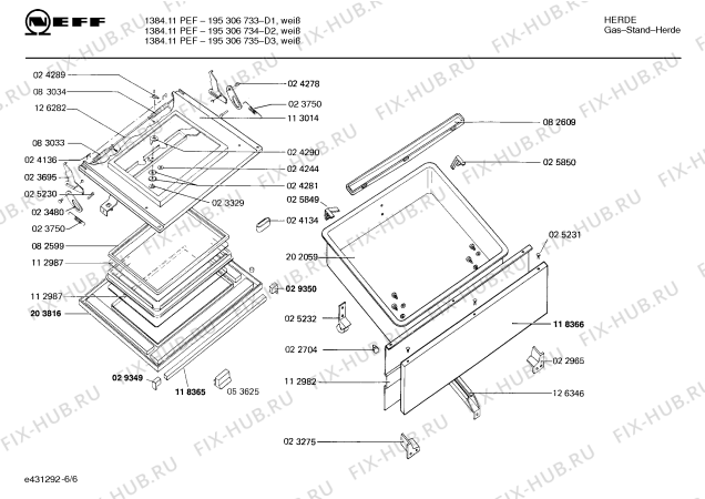 Взрыв-схема плиты (духовки) Neff 195306734 1384.11PEF - Схема узла 06