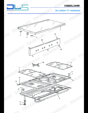 Схема №5 HEW 8542 S - SOLO RICAMBI с изображением Держатель для плиты (духовки) DELONGHI 072033