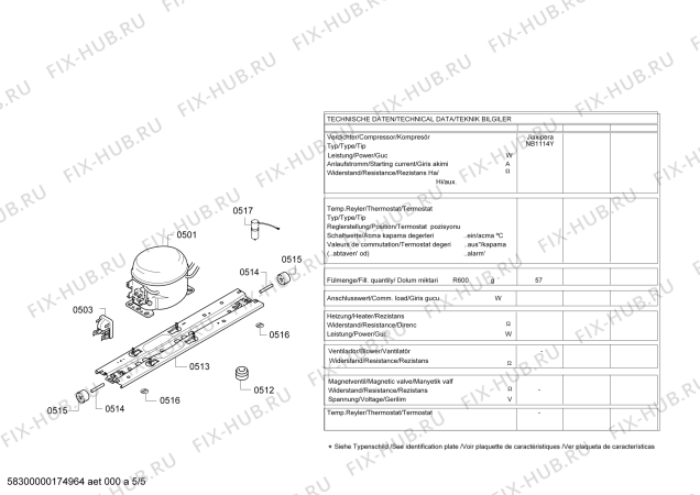 Схема №5 KG57NST34N с изображением Силовой модуль для холодильной камеры Siemens 12009215