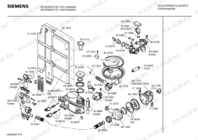 Взрыв-схема посудомоечной машины Siemens SE55563EU - Схема узла 04