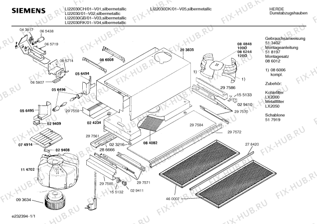 Схема №1 LI22030CH с изображением Инструкция по установке/монтажу для вентиляции Siemens 00518197