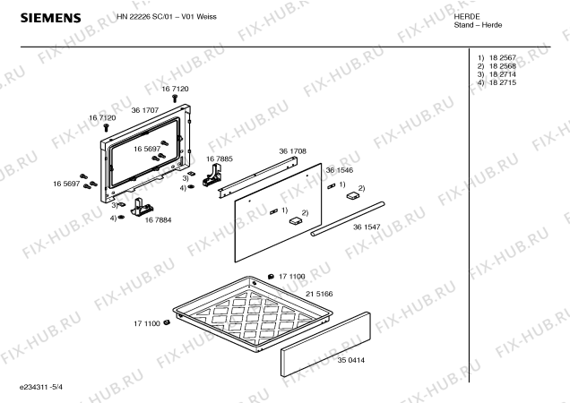 Взрыв-схема плиты (духовки) Siemens HN22226SC - Схема узла 04