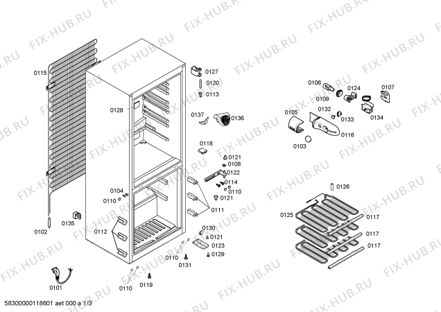 Схема №3 KG36VV00FF с изображением Испаритель для холодильной камеры Siemens 00475718