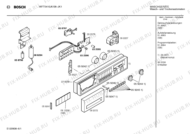 Схема №6 WFT7420GB WFT7420 с изображением Инструкция по эксплуатации для стиральной машины Bosch 00514985