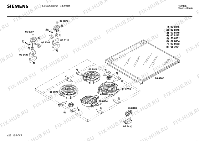 Взрыв-схема плиты (духовки) Siemens HL66620BB - Схема узла 03